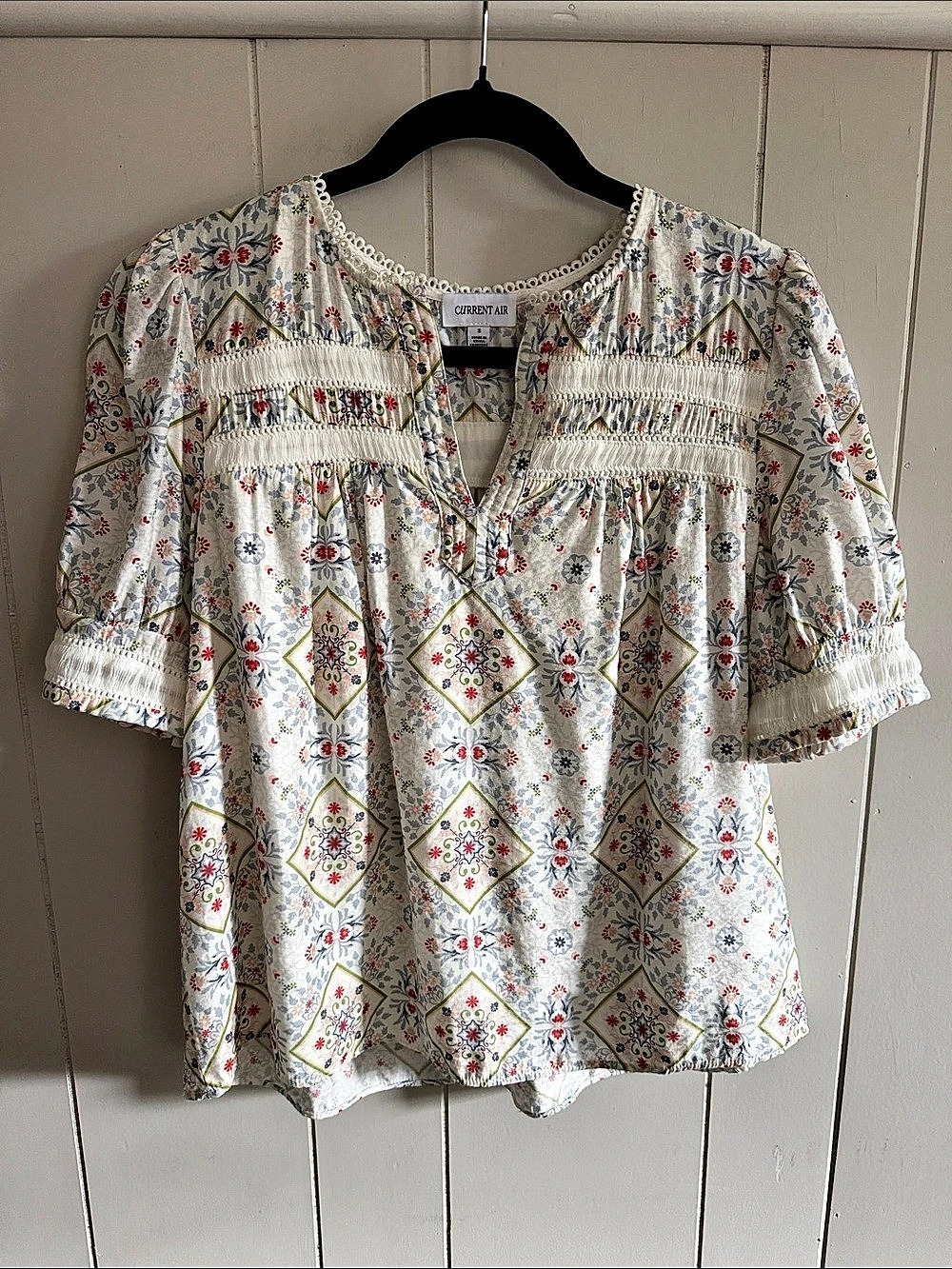 Current Air Floral Blouse Artisan Tile Small Boho Cottagecore Prairie Romantic